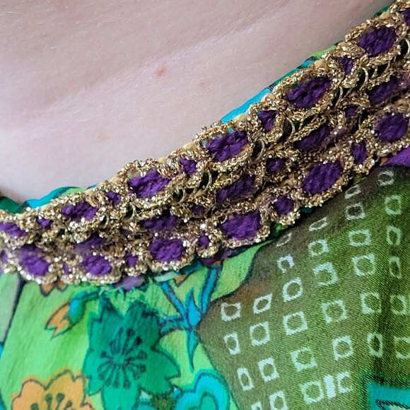 Vintage Groovy Green Maxi Dress 70s Kaftan Beatrice Pines - Picture 8 of 16